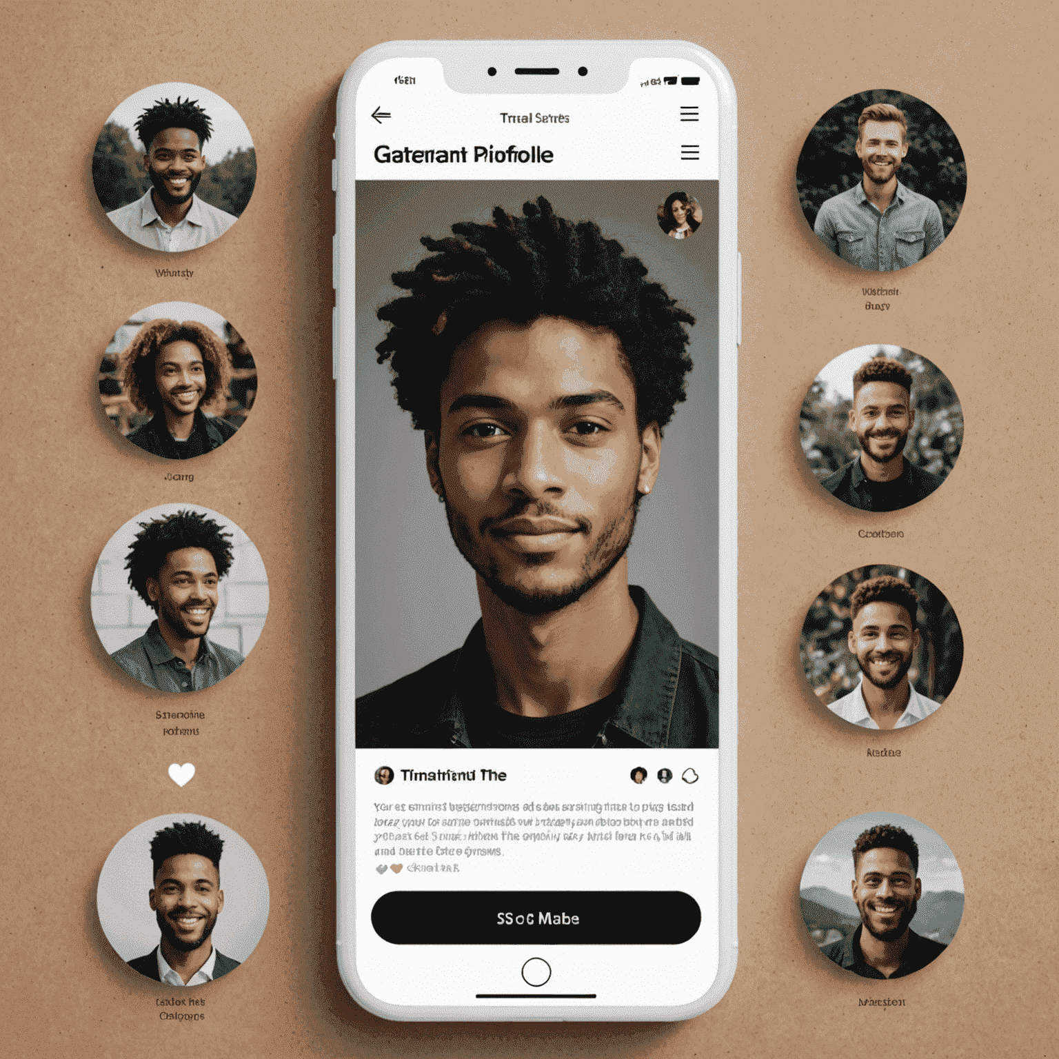 A person crafting their dating profile, showcasing their personality through photos and text on a stylish interface