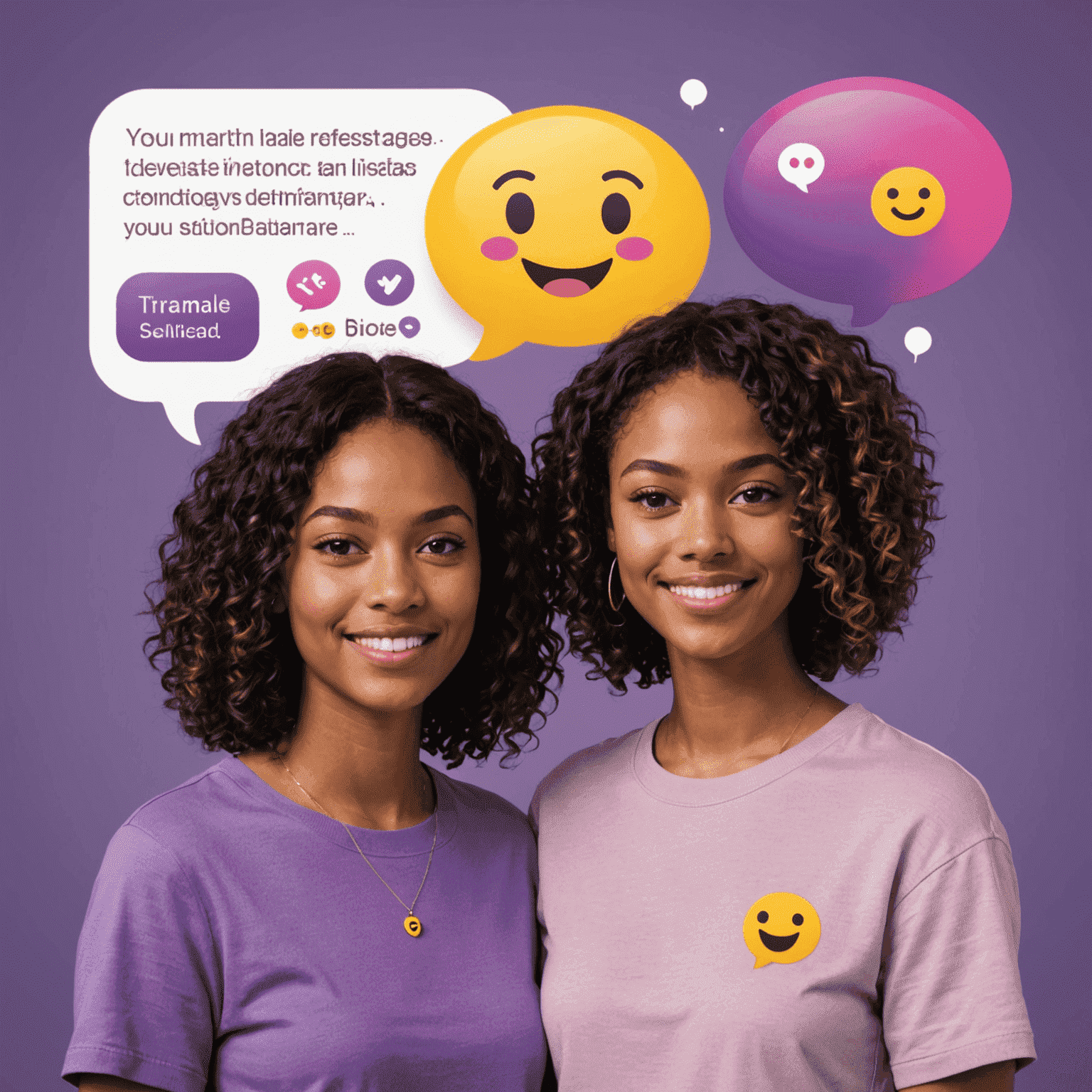 Real-time chat interface showing messages between two TrueMatch users, with emojis and message bubbles in shades of purple and pink