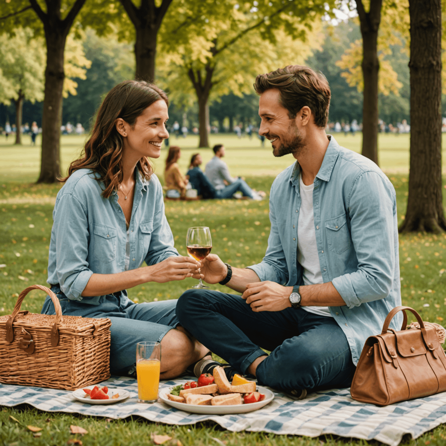 Couple on a picnic in a park, maintaining social distance while enjoying each other's company
